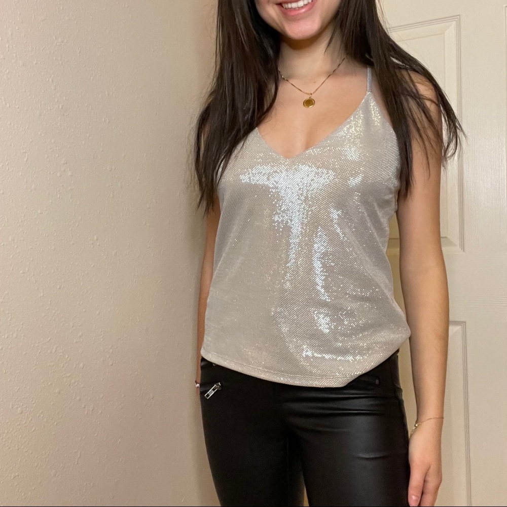 Cross back shimmer top